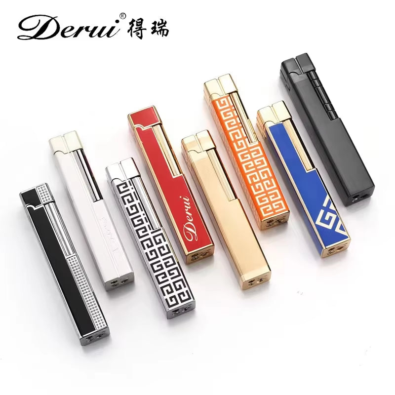 Derui Mini Metal Retro Grinding Wheel Gas Lighter Lady Side Sliding Lighter Open Flame High-End Boutique Cigarette Lighter Gift