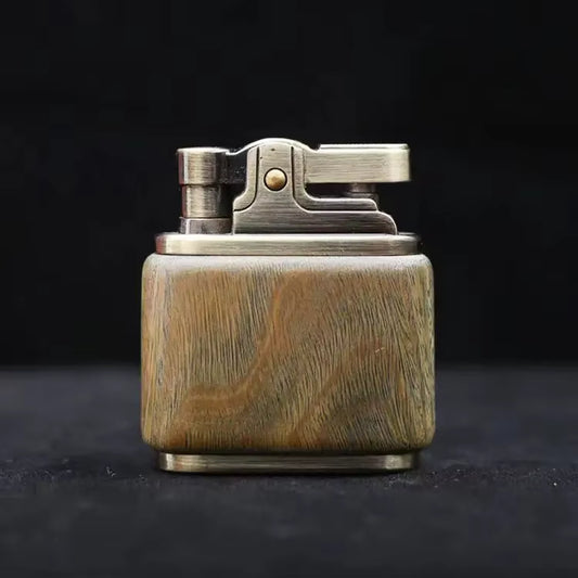 Retro Kerosene Lighter Oil Gasoline Wood Metal Lighter Grinding Wheel Brass Core Cigarette Lighter Gadget Collection Gift