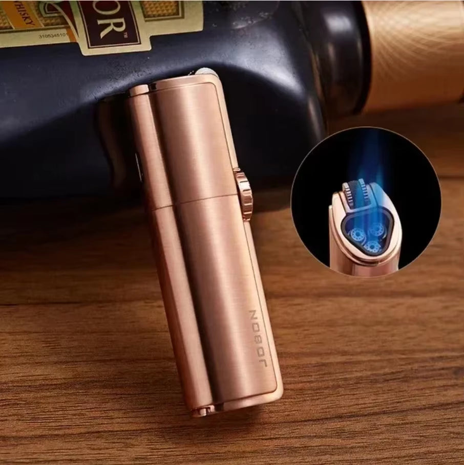 JOBON Inflatable 4 Torch Jet Windproof Lighter Metal Grinding Wheel Flint Lighter Gas Butane Inflatable Gift Cigar Lighter