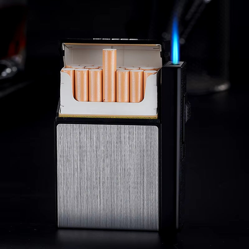 20 Sticks Cigarette Case Metal Lighter Turbo Butane Cigarette Capacity Gas Cigarette Lighter Gadget Lighter Box Men'S Gift