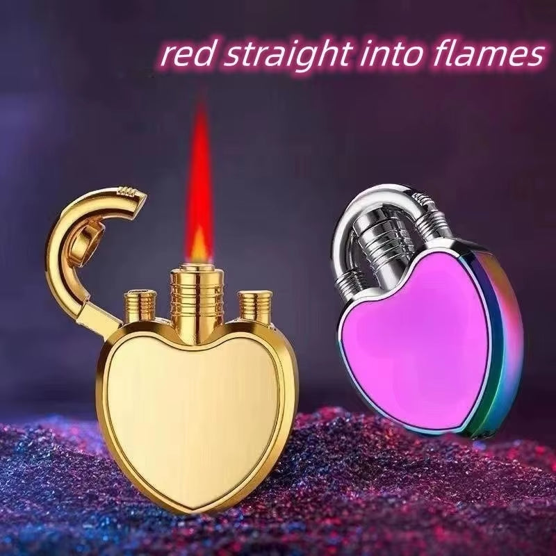 NEW Jet Lighter Love Heart Shape Butane Turbine Torch Lighter Red Flame 1300 C Windproof Inflatable Gas Lighter Gadget