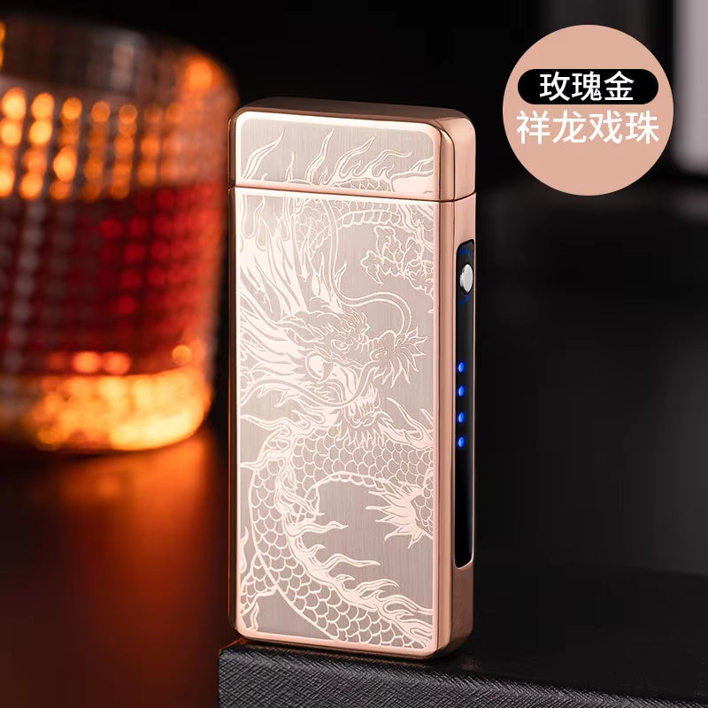 Gold Extra Large Arc Ciga Lighter USB Charging Lighter Plasma Cigar Lighter Windproof Flame Electronic Lighter