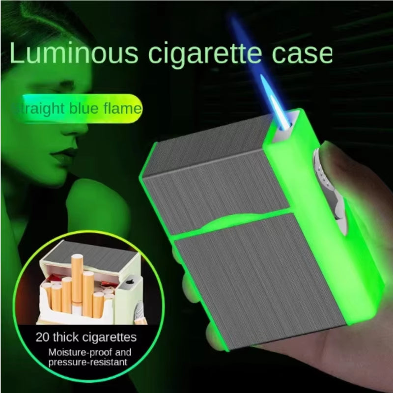 20 Sticks Cigarette Case Metal Lighter Turbo Butane Cigarette Capacity Gas Cigarette Lighter Gadget Lighter Box Men'S Gift