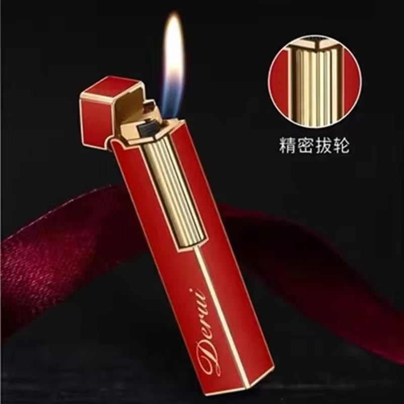 Derui Mini Metal Retro Grinding Wheel Gas Lighter Lady Side Sliding Lighter Open Flame High-End Boutique Cigarette Lighter Gift