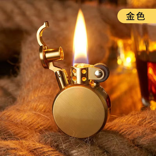 New Retro round Kerosene Lighter Creative Metal Windproof Flame Lighter Gold and Silver Oil Lighter Smoking Accessories Tool