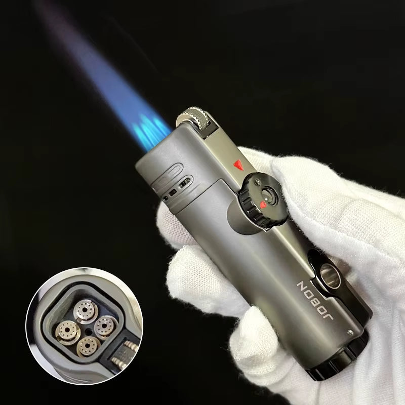 JOBON Inflatable 4 Torch Jet Windproof Lighter Metal Grinding Wheel Flint Lighter Gas Butane Inflatable Gift Cigar Lighter