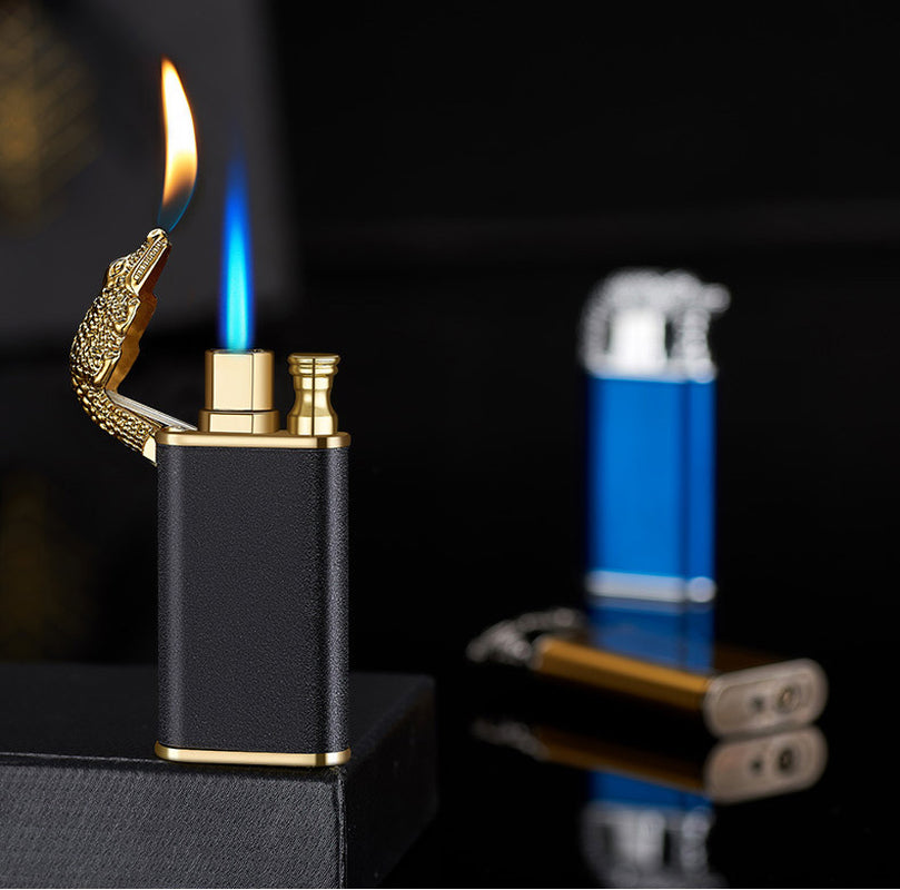 Creative Blue Flame Lighter Dolphin Dragon Tiger Double Fire Metal Winproof Lighter Inflatable Lighter