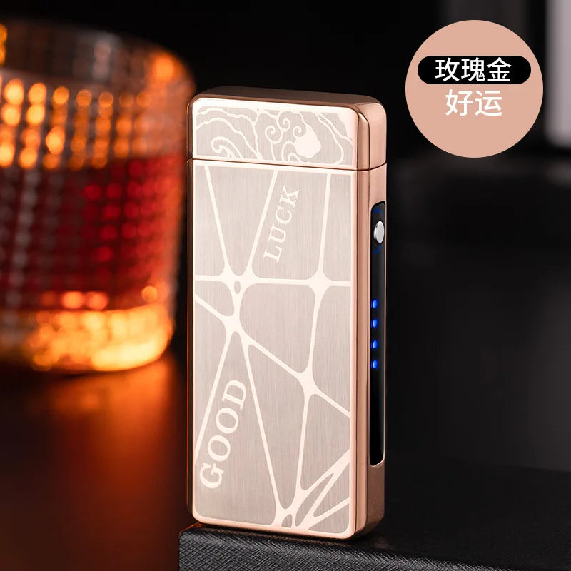 Gold Extra Large Arc Ciga Lighter USB Charging Lighter Plasma Cigar Lighter Windproof Flame Electronic Lighter