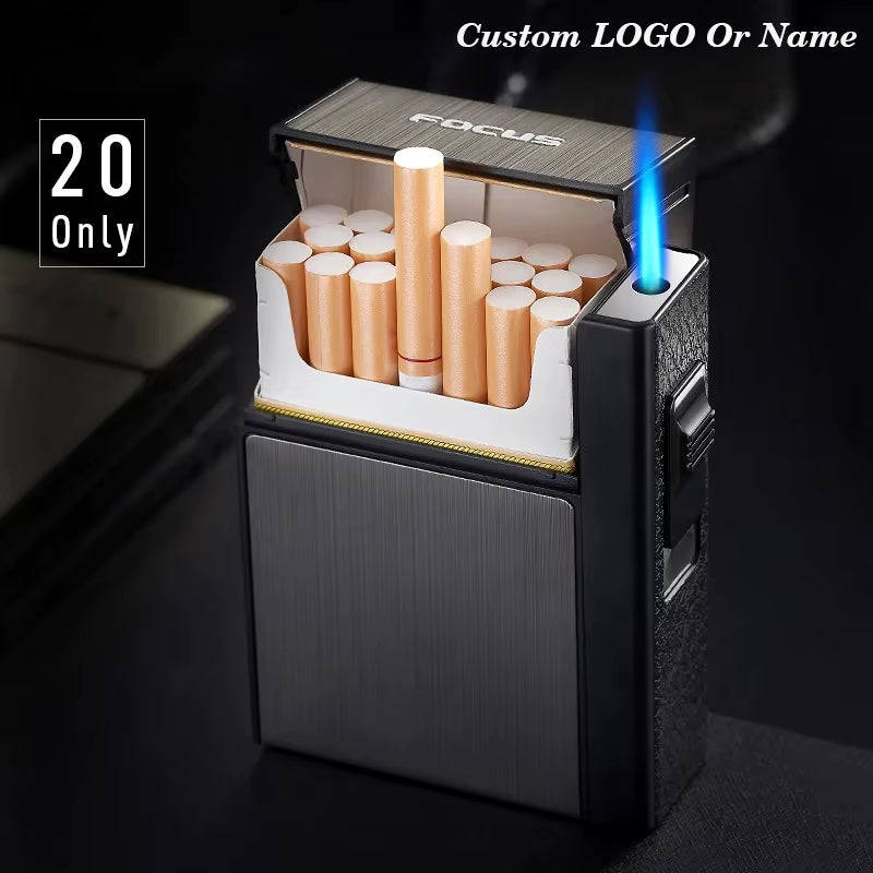 20 Sticks Cigarette Case Metal Lighter Turbo Butane Cigarette Capacity Gas Cigarette Lighter Gadget Lighter Box Men'S Gift