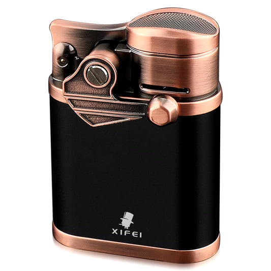 Cigar Lighter 4 Jet Flame Torch Lighter with Cigar Holder, Windproof Rocker Arm Butane Lighter Adjustable Flame