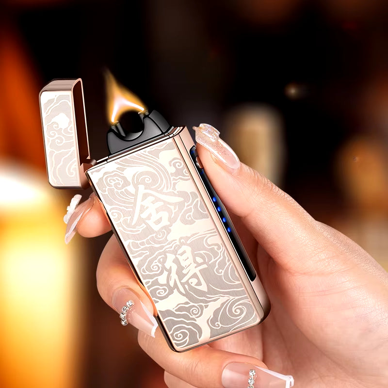 Gold Extra Large Arc Ciga Lighter USB Charging Lighter Plasma Cigar Lighter Windproof Flame Electronic Lighter