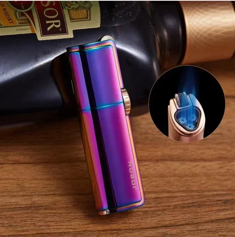 JOBON Inflatable 4 Torch Jet Windproof Lighter Metal Grinding Wheel Flint Lighter Gas Butane Inflatable Gift Cigar Lighter