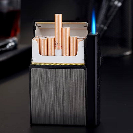 20 Sticks Cigarette Case Metal Lighter Turbo Butane Cigarette Capacity Gas Cigarette Lighter Gadget Lighter Box Men'S Gift