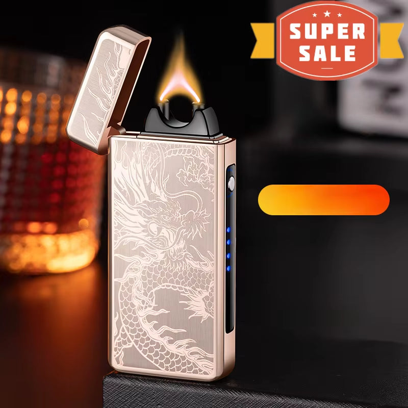 Gold Extra Large Arc Ciga Lighter USB Charging Lighter Plasma Cigar Lighter Windproof Flame Electronic Lighter